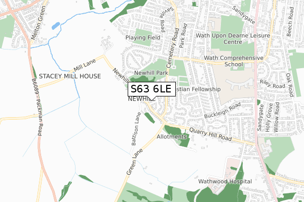 S63 6LE map - small scale - OS Open Zoomstack (Ordnance Survey)