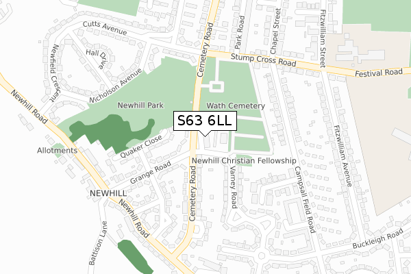 S63 6LL map - large scale - OS Open Zoomstack (Ordnance Survey)