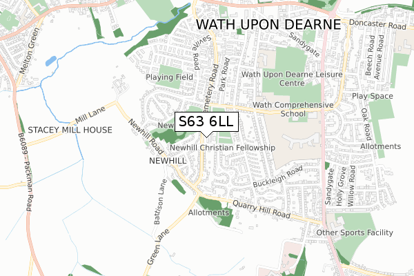 S63 6LL map - small scale - OS Open Zoomstack (Ordnance Survey)