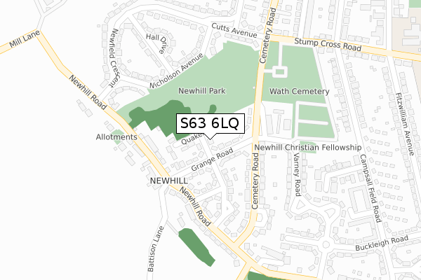 S63 6LQ map - large scale - OS Open Zoomstack (Ordnance Survey)