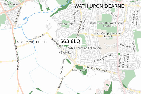 S63 6LQ map - small scale - OS Open Zoomstack (Ordnance Survey)