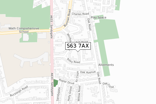 S63 7AX map - large scale - OS Open Zoomstack (Ordnance Survey)