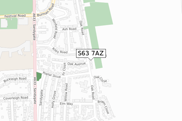 S63 7AZ map - large scale - OS Open Zoomstack (Ordnance Survey)