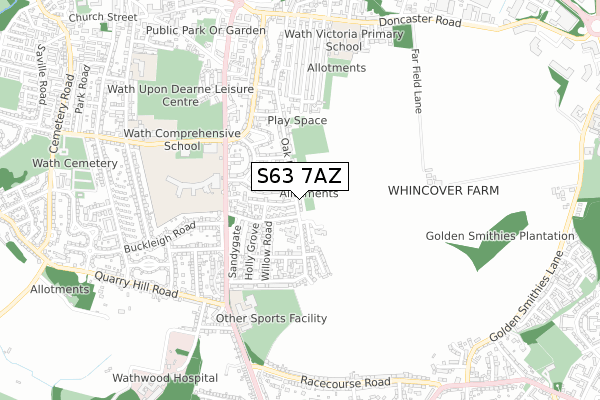 S63 7AZ map - small scale - OS Open Zoomstack (Ordnance Survey)