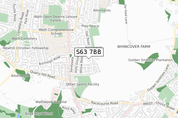 S63 7BB map - small scale - OS Open Zoomstack (Ordnance Survey)