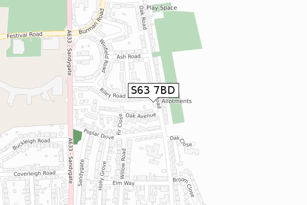 S63 7BD map - large scale - OS Open Zoomstack (Ordnance Survey)