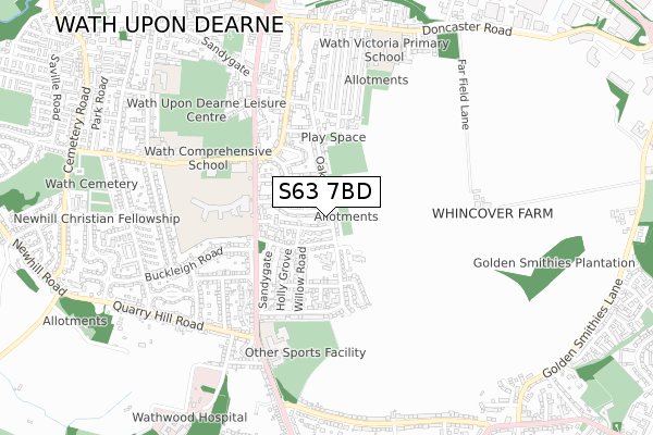 S63 7BD map - small scale - OS Open Zoomstack (Ordnance Survey)