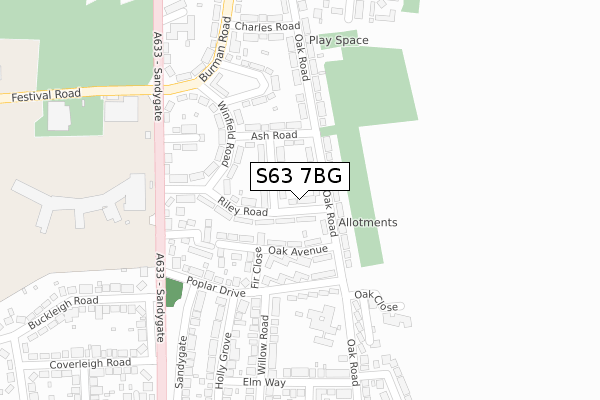 S63 7BG map - large scale - OS Open Zoomstack (Ordnance Survey)