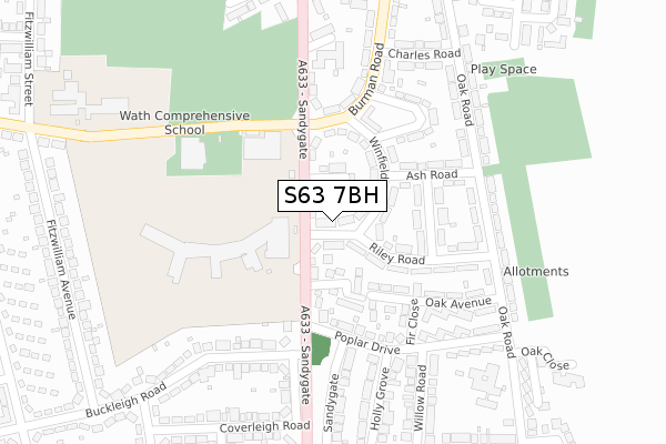 S63 7BH map - large scale - OS Open Zoomstack (Ordnance Survey)