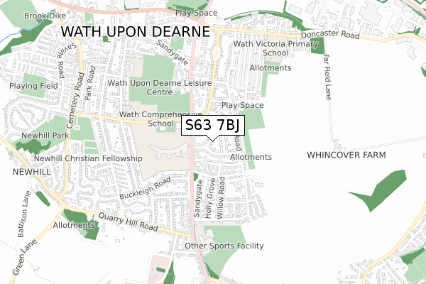 S63 7BJ map - small scale - OS Open Zoomstack (Ordnance Survey)