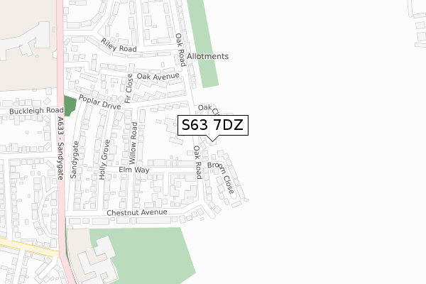 S63 7DZ map - large scale - OS Open Zoomstack (Ordnance Survey)