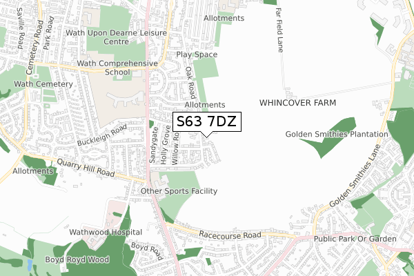 S63 7DZ map - small scale - OS Open Zoomstack (Ordnance Survey)