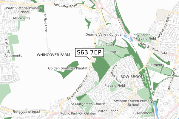 S63 7EP map - small scale - OS Open Zoomstack (Ordnance Survey)