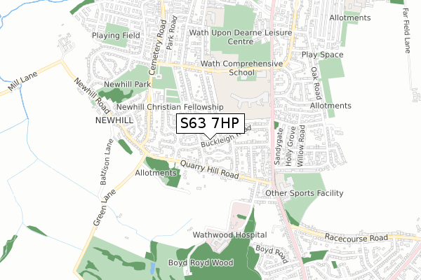 S63 7HP map - small scale - OS Open Zoomstack (Ordnance Survey)