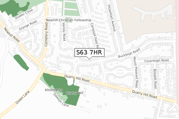 S63 7HR map - large scale - OS Open Zoomstack (Ordnance Survey)