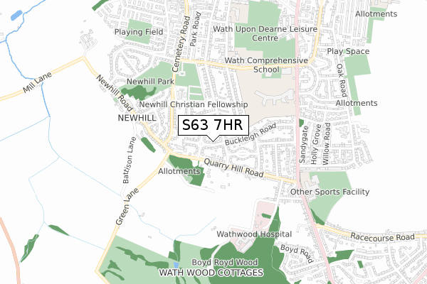 S63 7HR map - small scale - OS Open Zoomstack (Ordnance Survey)