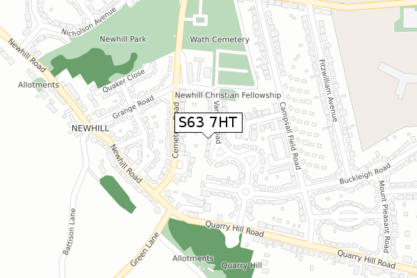 S63 7HT map - large scale - OS Open Zoomstack (Ordnance Survey)