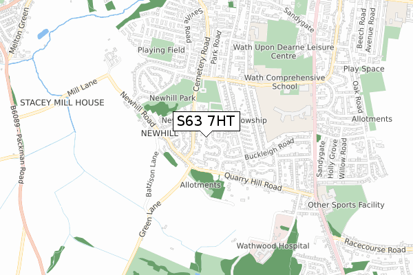 S63 7HT map - small scale - OS Open Zoomstack (Ordnance Survey)