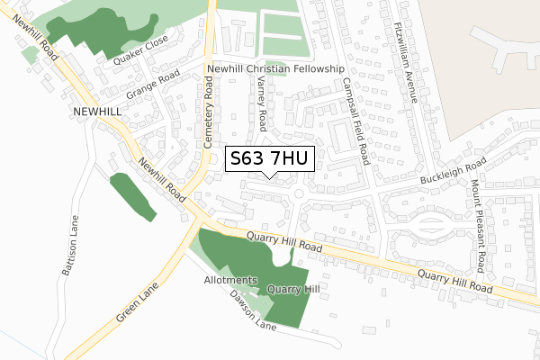 S63 7HU map - large scale - OS Open Zoomstack (Ordnance Survey)