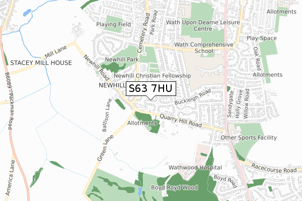 S63 7HU map - small scale - OS Open Zoomstack (Ordnance Survey)