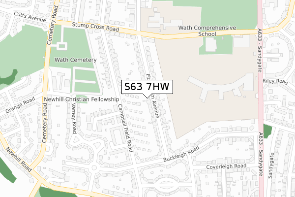 S63 7HW map - large scale - OS Open Zoomstack (Ordnance Survey)