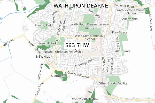 S63 7HW map - small scale - OS Open Zoomstack (Ordnance Survey)