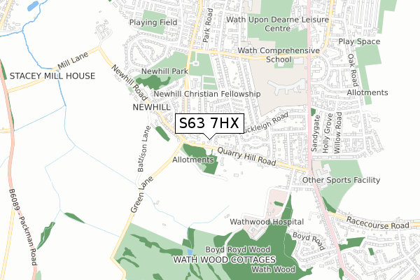 S63 7HX map - small scale - OS Open Zoomstack (Ordnance Survey)