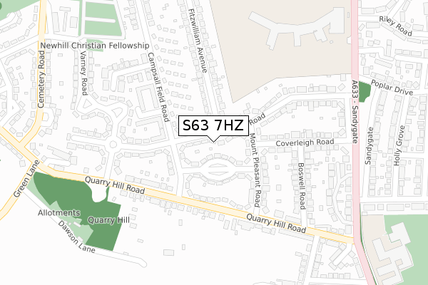 S63 7HZ map - large scale - OS Open Zoomstack (Ordnance Survey)