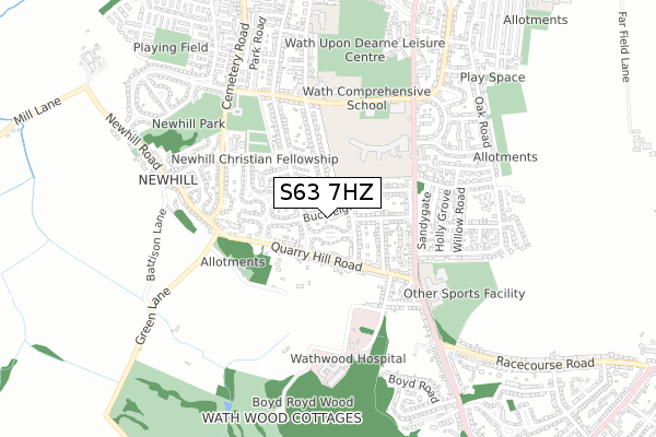S63 7HZ map - small scale - OS Open Zoomstack (Ordnance Survey)