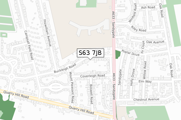 S63 7JB map - large scale - OS Open Zoomstack (Ordnance Survey)