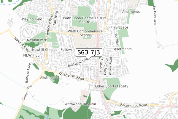 S63 7JB map - small scale - OS Open Zoomstack (Ordnance Survey)