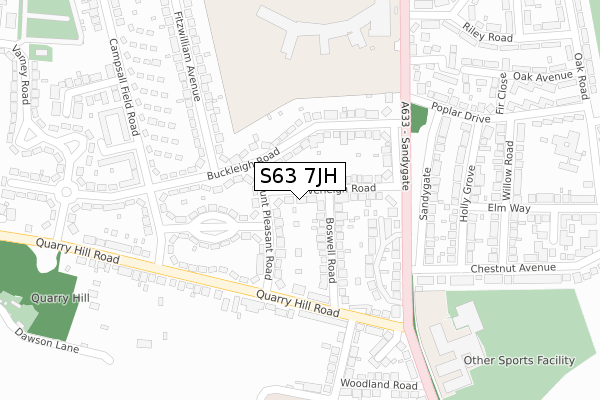 S63 7JH map - large scale - OS Open Zoomstack (Ordnance Survey)