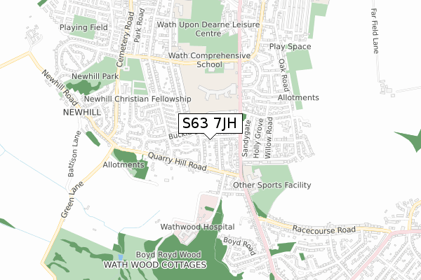 S63 7JH map - small scale - OS Open Zoomstack (Ordnance Survey)