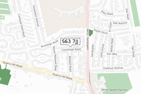 S63 7JJ map - large scale - OS Open Zoomstack (Ordnance Survey)