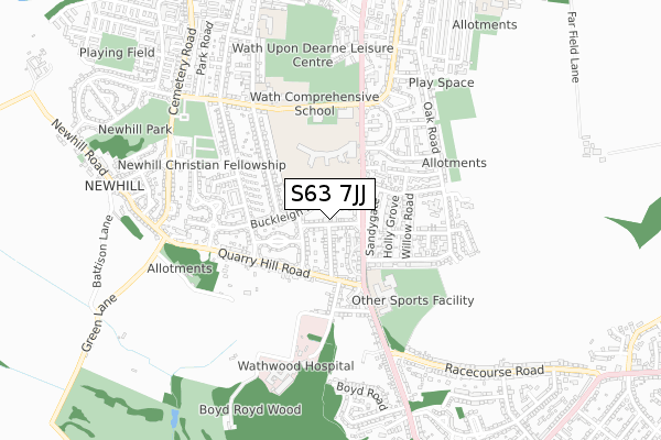 S63 7JJ map - small scale - OS Open Zoomstack (Ordnance Survey)