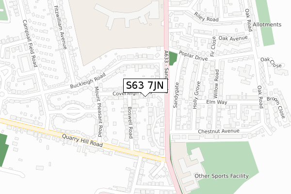 S63 7JN map - large scale - OS Open Zoomstack (Ordnance Survey)