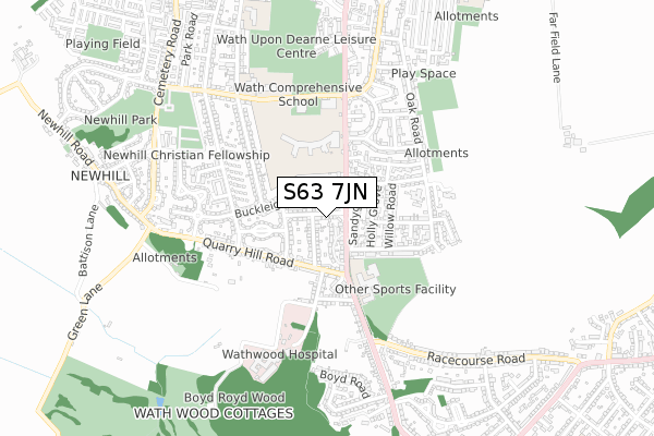 S63 7JN map - small scale - OS Open Zoomstack (Ordnance Survey)