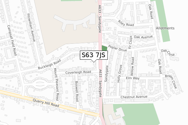 S63 7JS map - large scale - OS Open Zoomstack (Ordnance Survey)