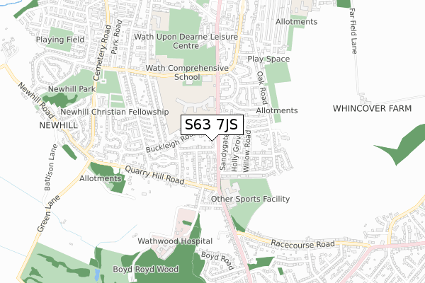 S63 7JS map - small scale - OS Open Zoomstack (Ordnance Survey)