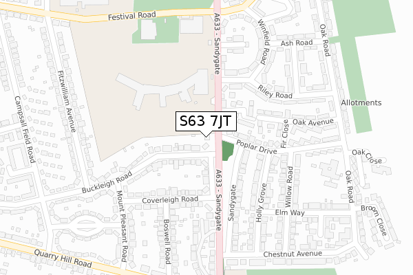 S63 7JT map - large scale - OS Open Zoomstack (Ordnance Survey)