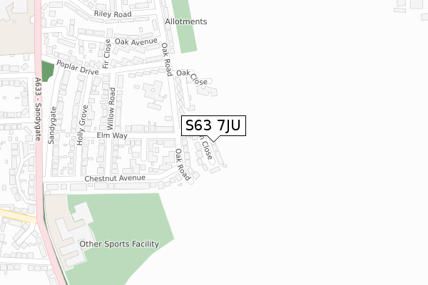 S63 7JU map - large scale - OS Open Zoomstack (Ordnance Survey)