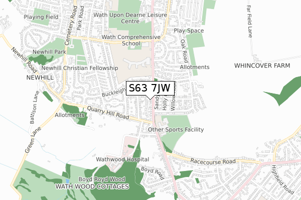 S63 7JW map - small scale - OS Open Zoomstack (Ordnance Survey)