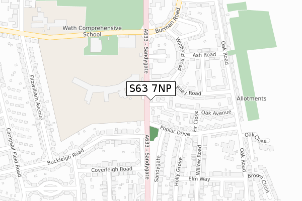 S63 7NP map - large scale - OS Open Zoomstack (Ordnance Survey)