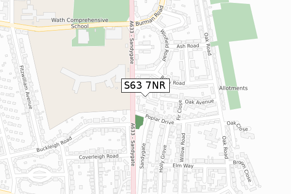 S63 7NR map - large scale - OS Open Zoomstack (Ordnance Survey)