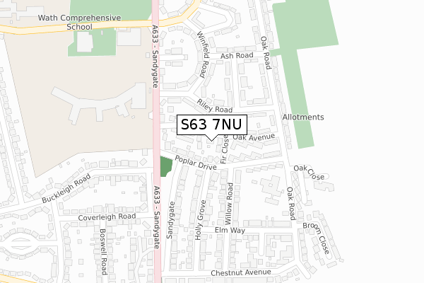 S63 7NU map - large scale - OS Open Zoomstack (Ordnance Survey)