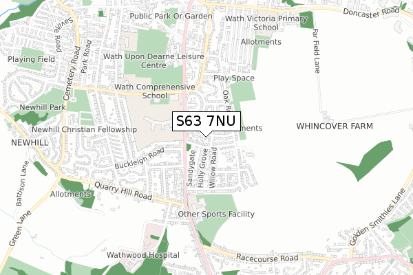 S63 7NU map - small scale - OS Open Zoomstack (Ordnance Survey)