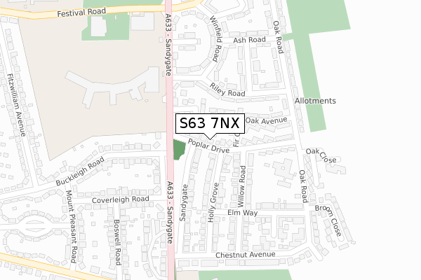 S63 7NX map - large scale - OS Open Zoomstack (Ordnance Survey)