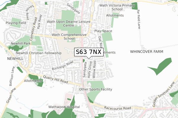 S63 7NX map - small scale - OS Open Zoomstack (Ordnance Survey)