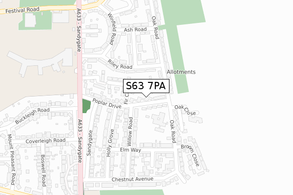 S63 7PA map - large scale - OS Open Zoomstack (Ordnance Survey)
