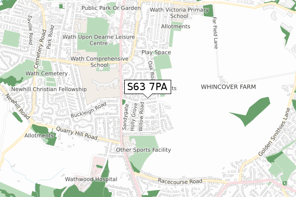 S63 7PA map - small scale - OS Open Zoomstack (Ordnance Survey)